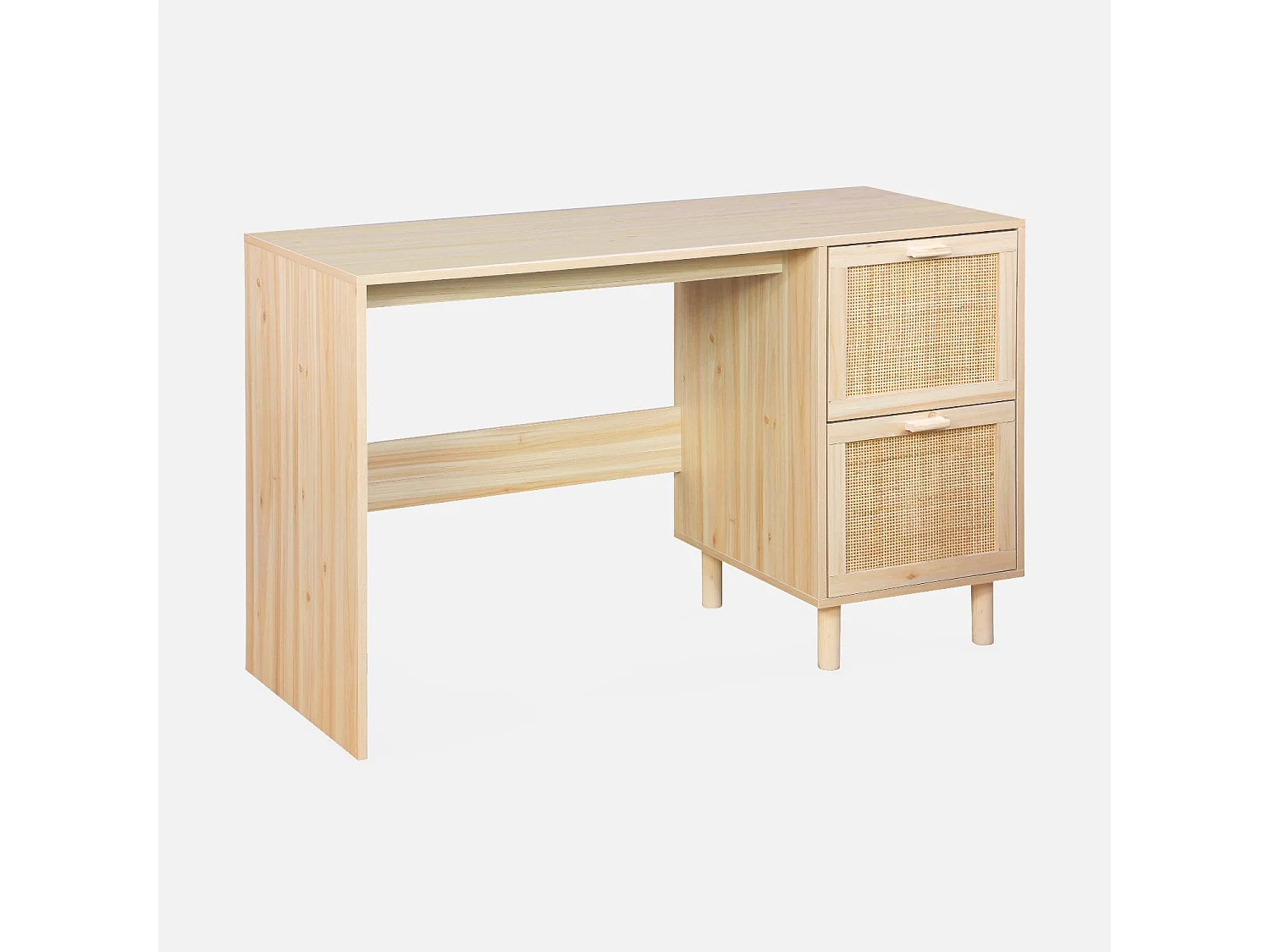 Bureau décor bois et cannage - Camargue - 120cm. 2 tiroirs