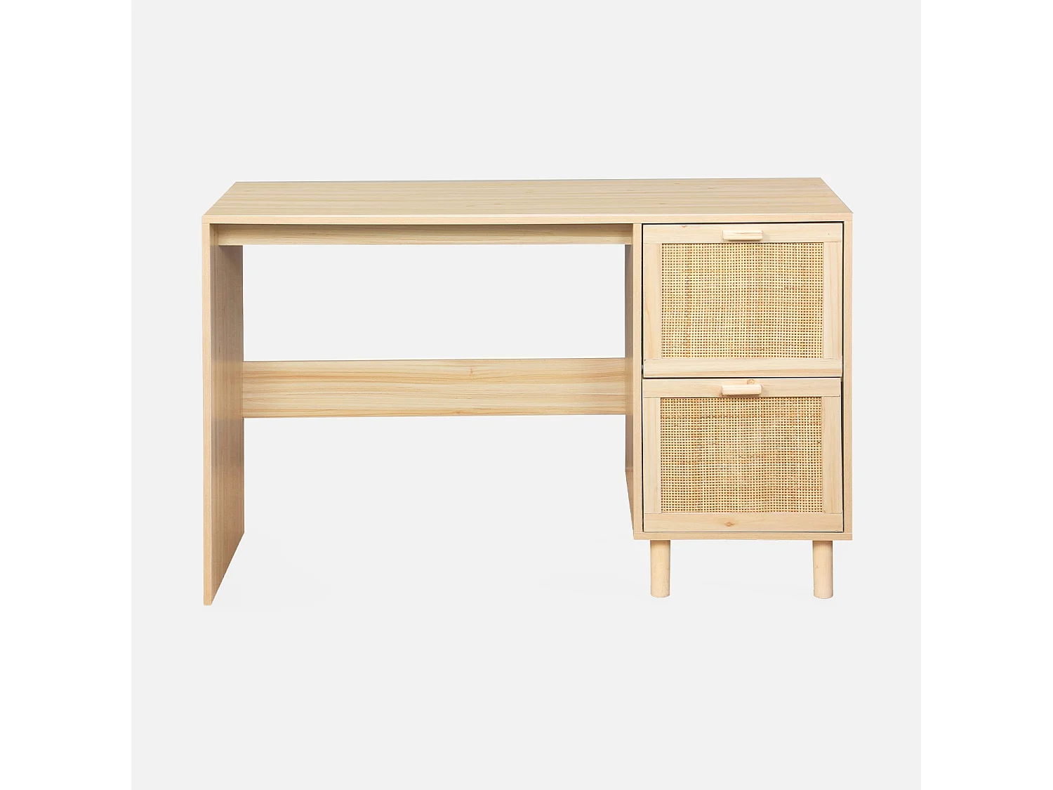 Bureau décor bois et cannage - Camargue - 120cm. 2 tiroirs