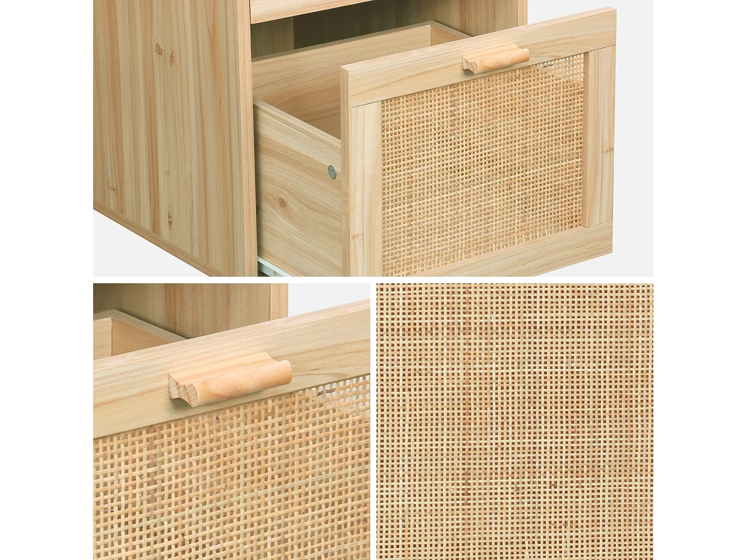 Bureau décor bois et cannage - Camargue - 120cm. 2 tiroirs