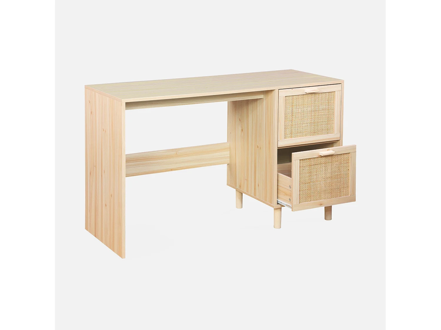 Scrivania in canna e legno 2 cassetti, Camargue, Marrone naturale, 120x48x75 cm