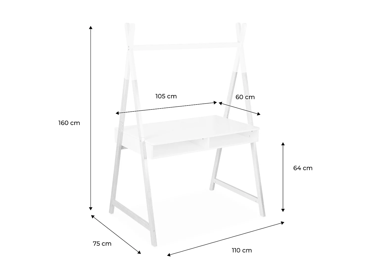 Bureau tipi blanc. Tobias. deux casiers. L 110 x l 75 x H 160cm