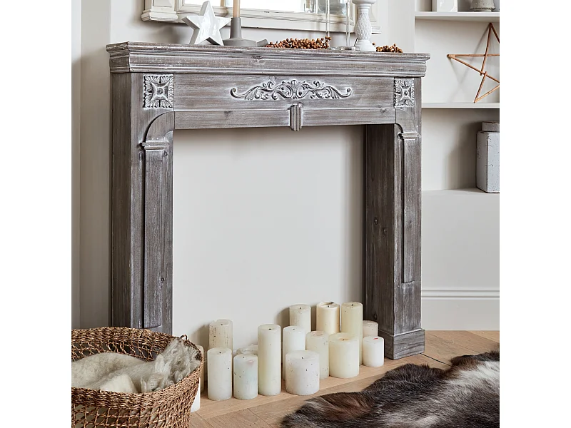 Manteau de cheminée - Romance - décor bois gris cérusé