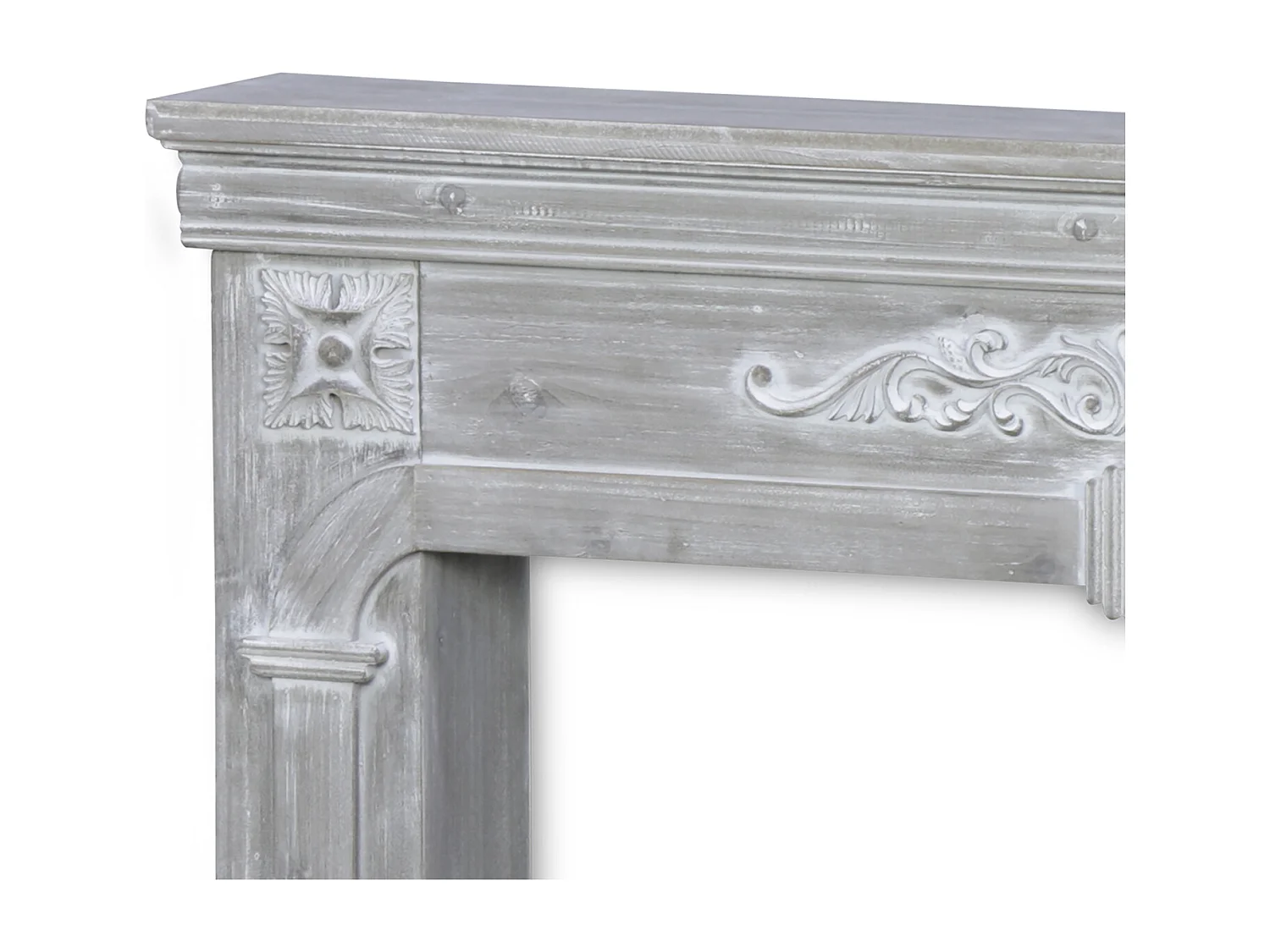 Cornice per caminetto effetto legno, grigio sbiancato