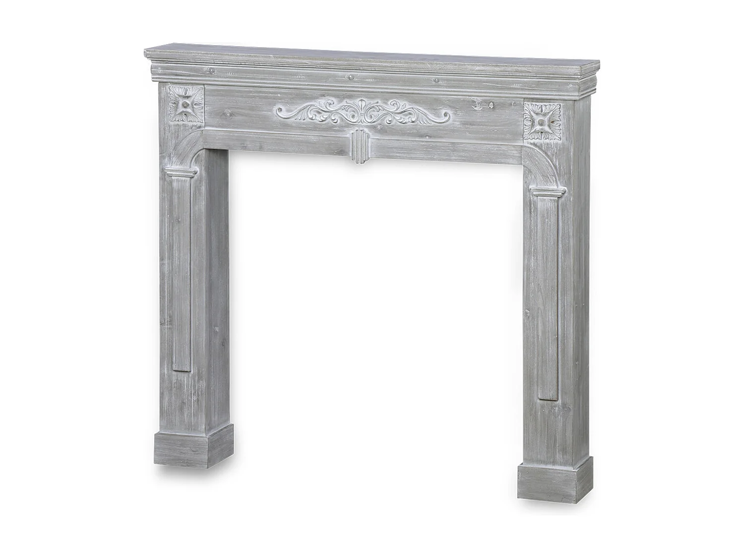 Cornice per caminetto effetto legno, grigio sbiancato