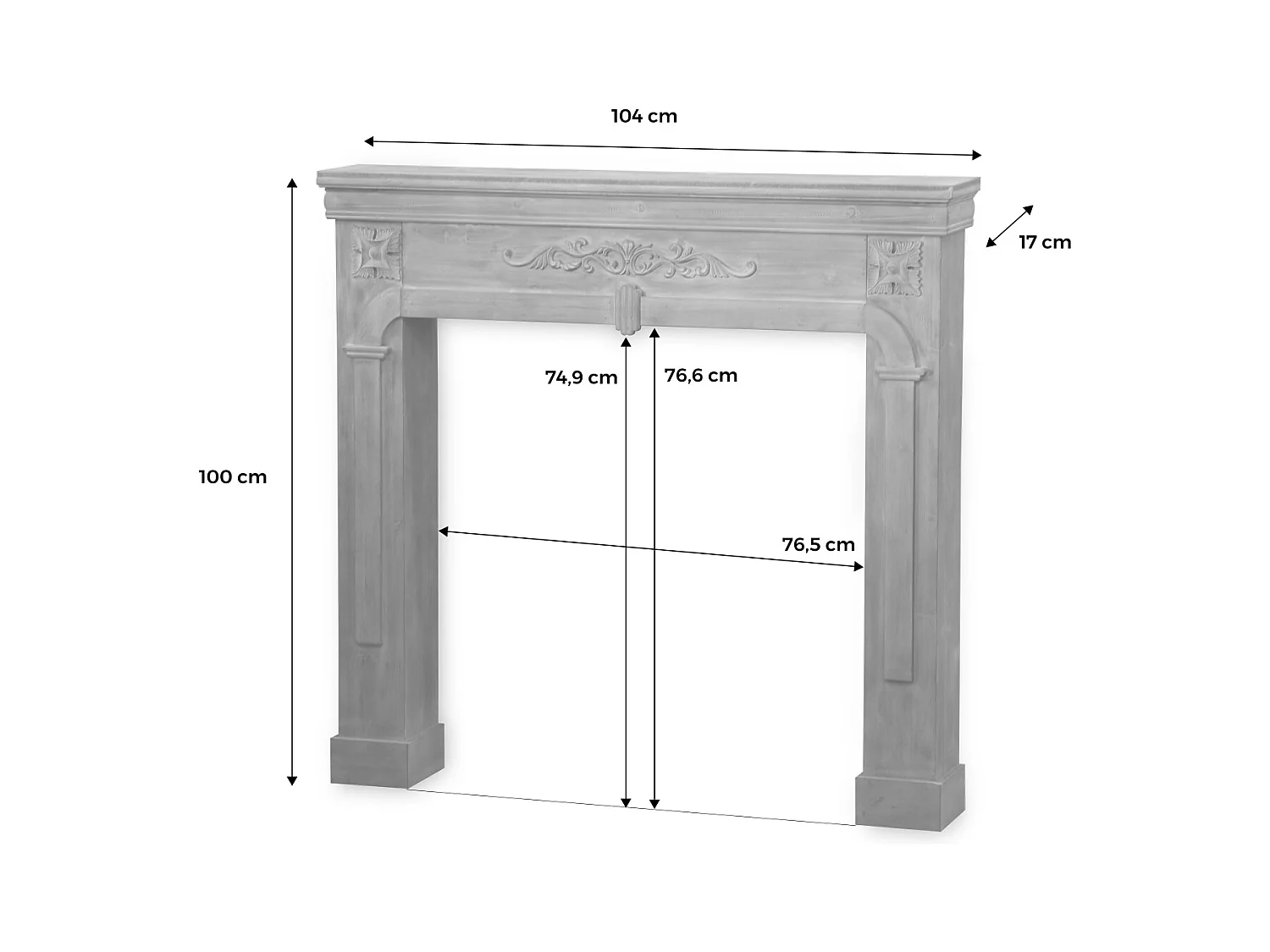 Cornice per caminetto effetto legno, grigio sbiancato