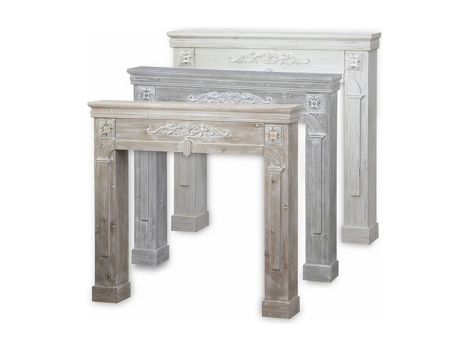 Manteau de cheminée - Romance - décor bois gris cérusé