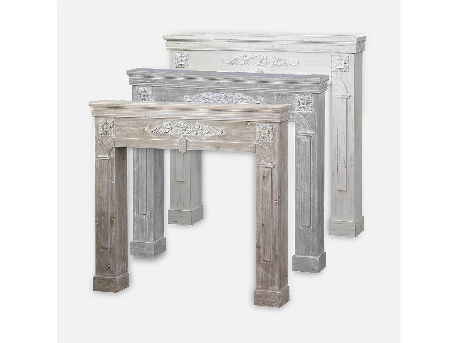 Manteau de cheminée - Romance - décor bois blanc cérusé