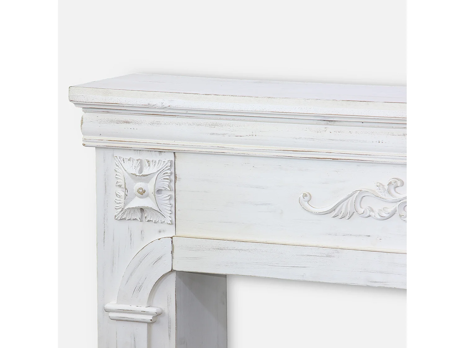 Manteau de cheminée - Romance - décor bois blanc cérusé