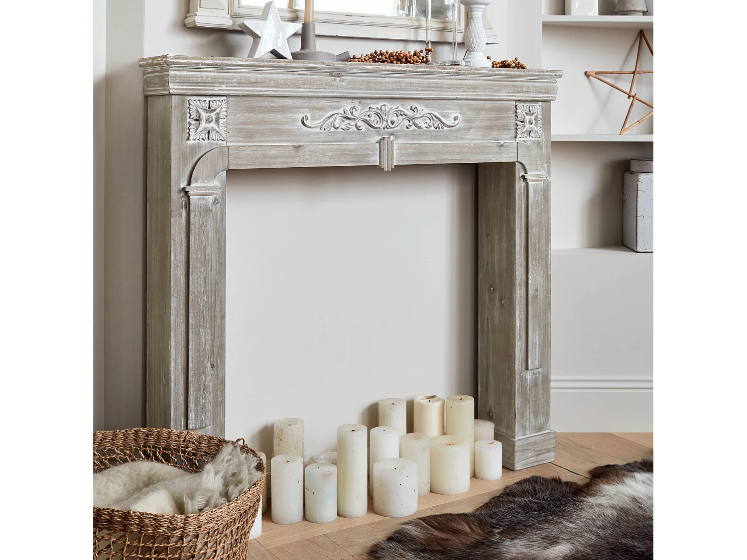 Manteau de cheminée - Romance - décor bois cérusé