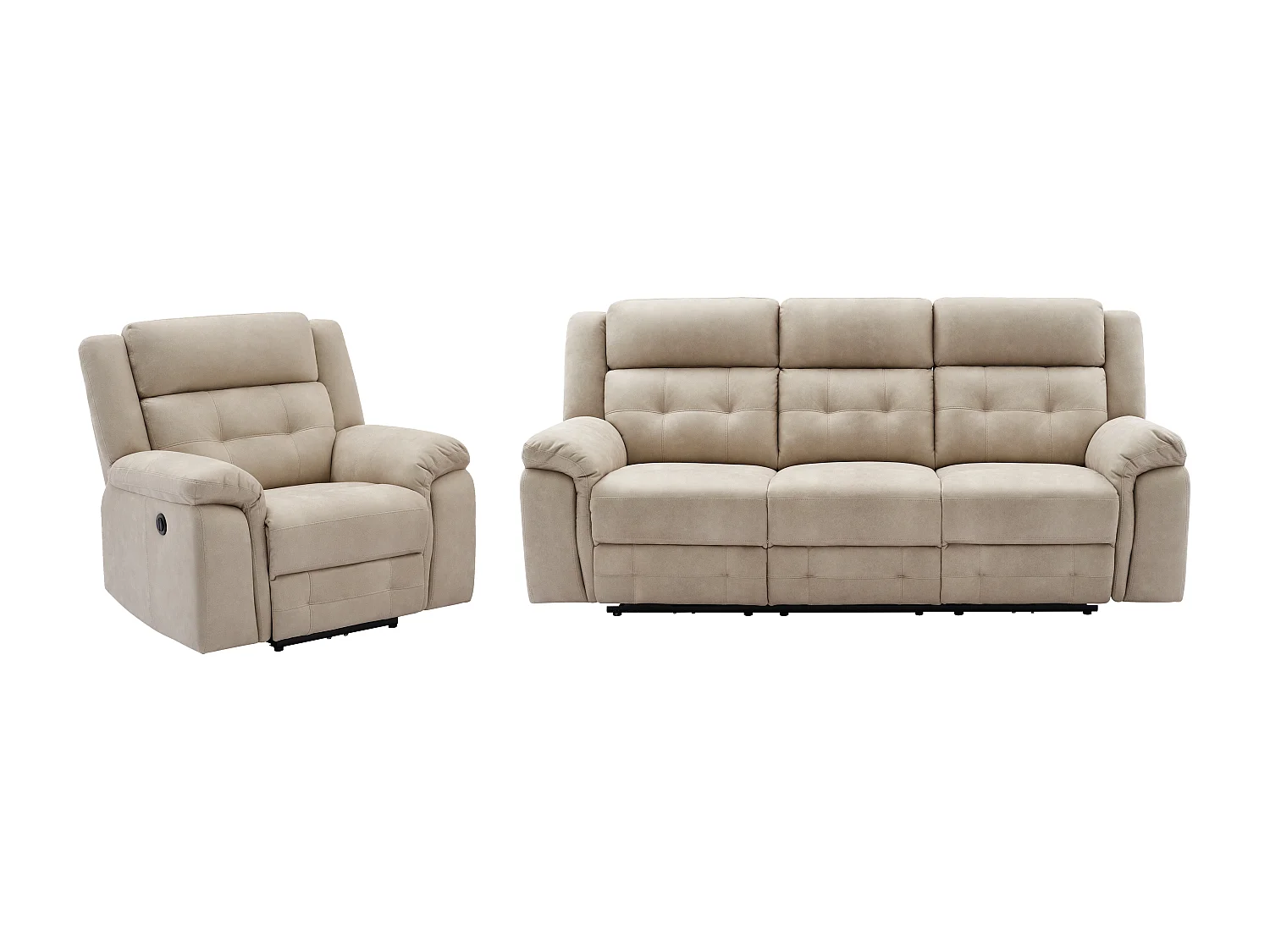 Canapé 3 places et fauteuil relax électrique en microfibre beige ORTIANO