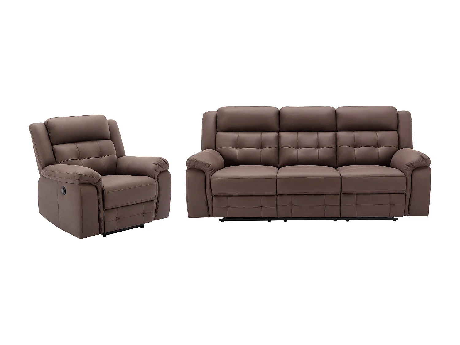 Elektrische driezitsrelaxbank en -fauteuil van bruin microvezel met verouderd leereffect ORTIANO