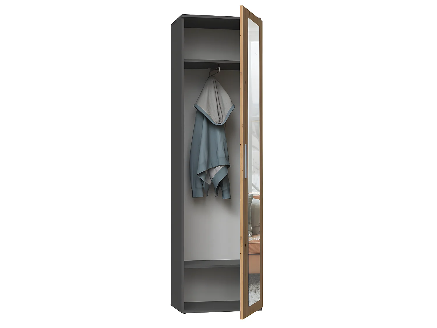 ATARA - Armario de recibidor con espejo grande - 180x50x35 cm - 2 estantes + espacio para colgar - Mueble de recibidor