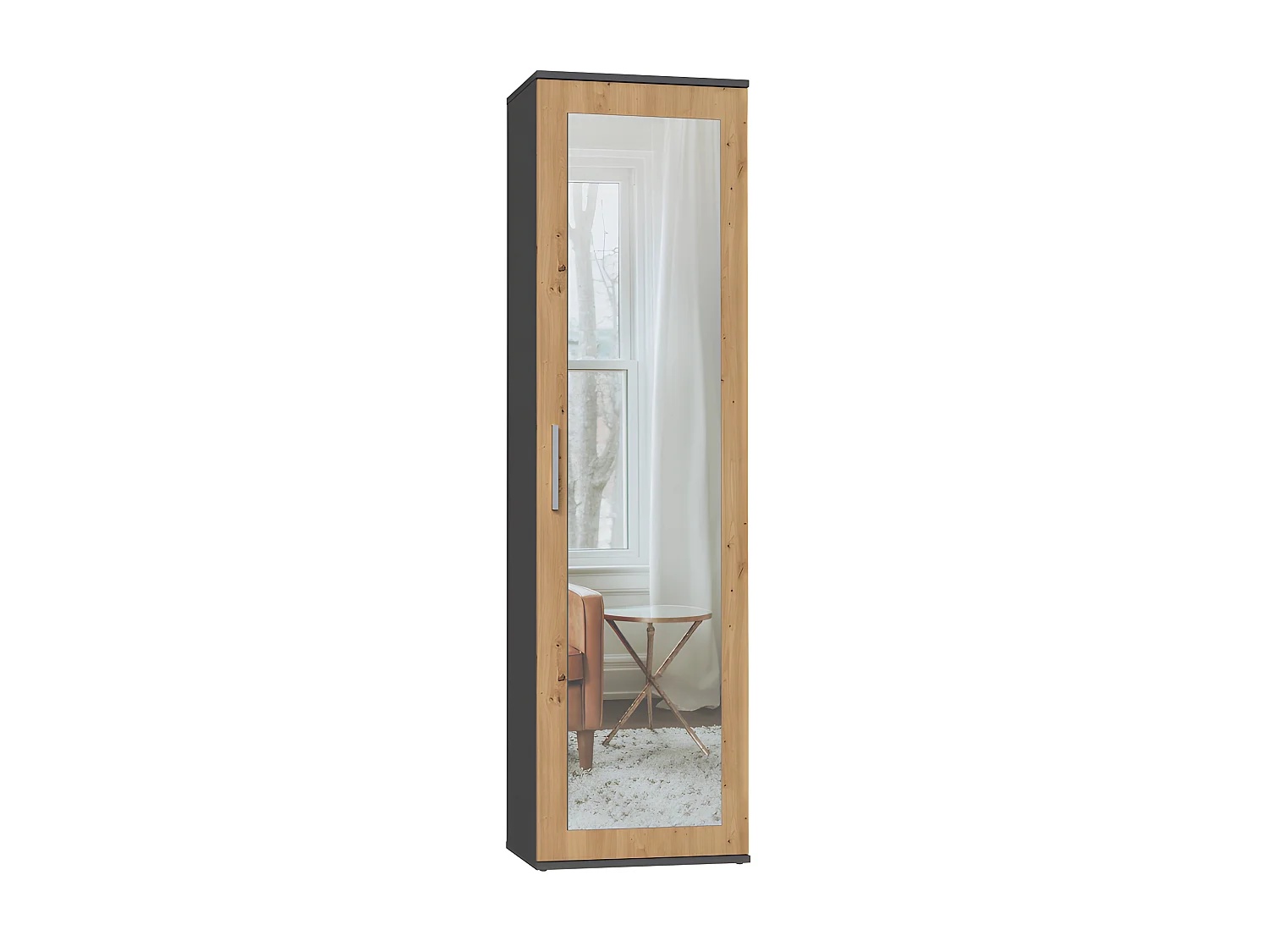 ATARA - Eingangsschrank mit großem Spiegel - 180x50x35 cm - 2 Regale + Garderobe - Eingangsmöbel