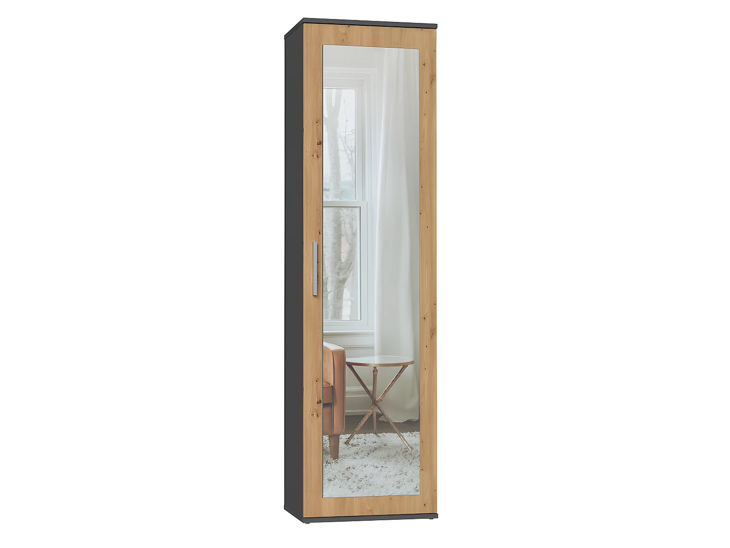 ATARA - Armoire d'entrée avec grand miroir - 180x50x35 cm - 2 étagères + penderie - Meuble d'entrée