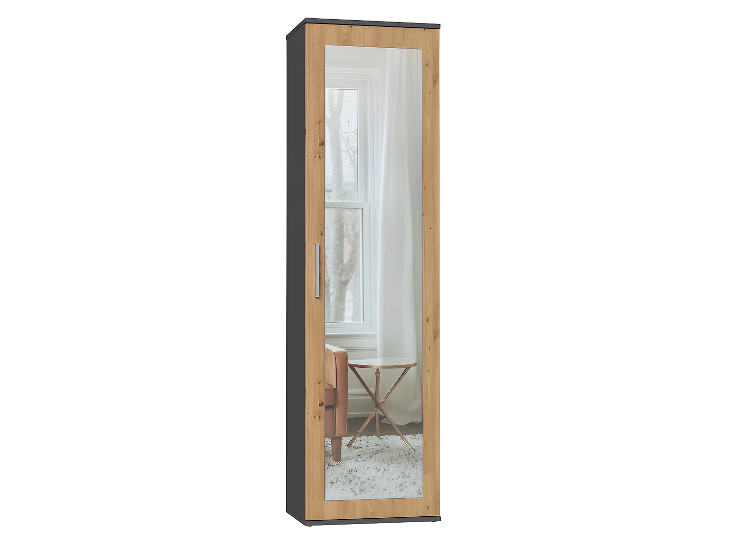 ATARA - Armario de recibidor con espejo grande - 180x50x35 cm - 2 estantes + espacio para colgar - Mueble de recibidor