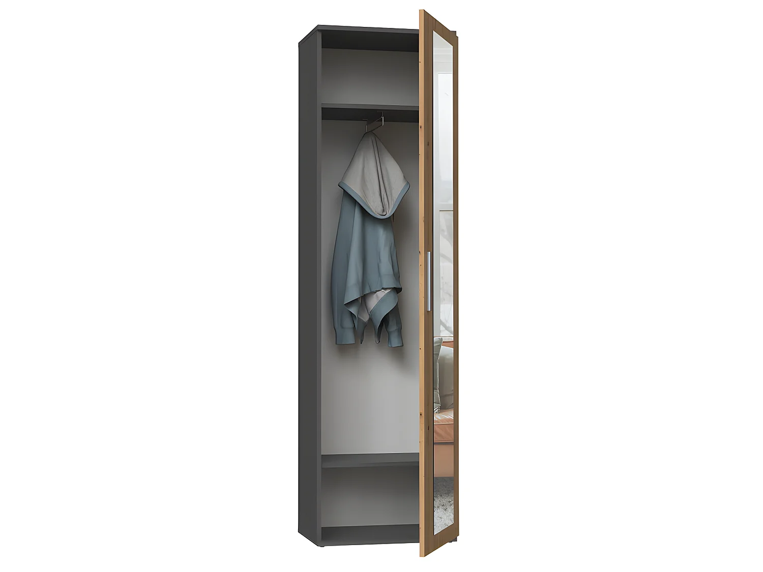 ATARA - Armario de recibidor con espejo grande - 180x50x35 cm - 2 estantes + espacio para colgar - Mueble de recibidor