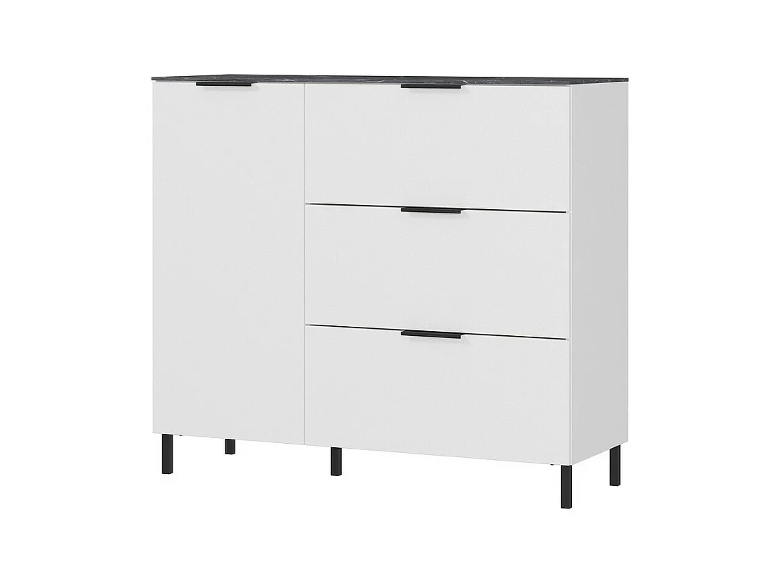 Commode blanc et marbre une porte trois tiroirs 109x40cm MARBLE