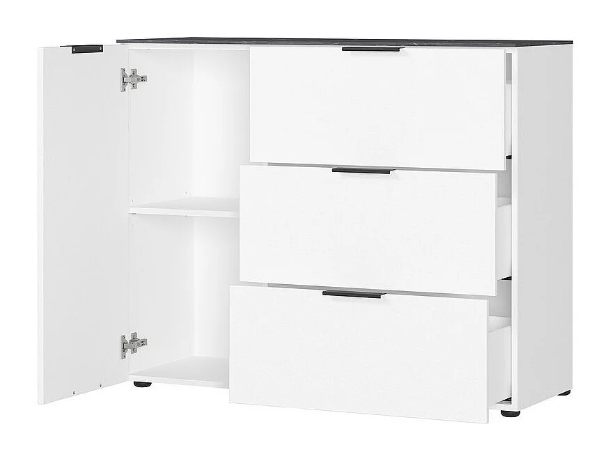 Commode blanc et marbre une porte trois tiroirs 109x40cm MARBLE