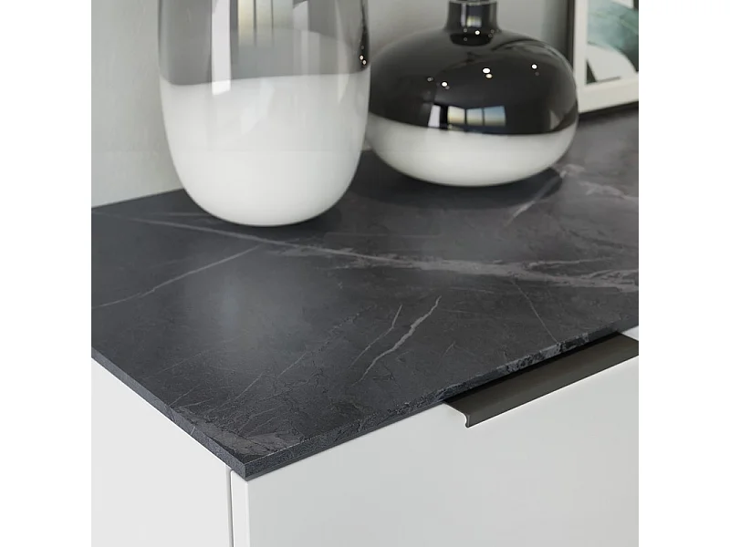 Commode blanc et marbre une porte trois tiroirs 109x40cm MARBLE