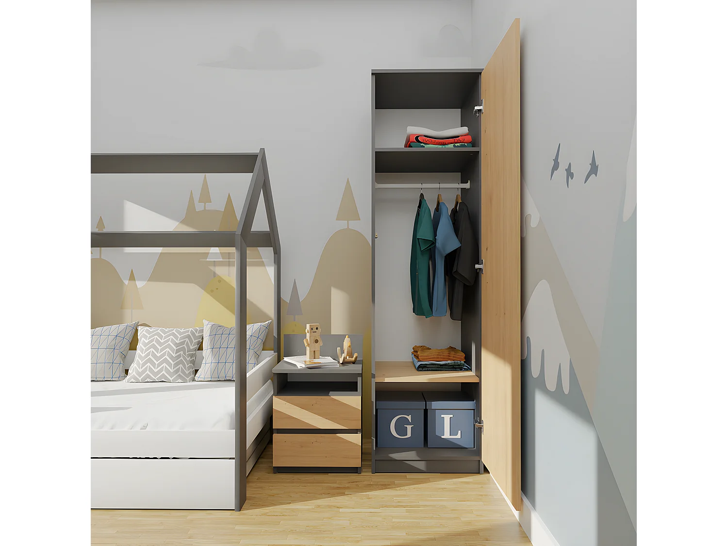 ESME - Armario para dormitorio individual de estilo escandinavo - 50x50x180 - 1 puerta - Vestidor