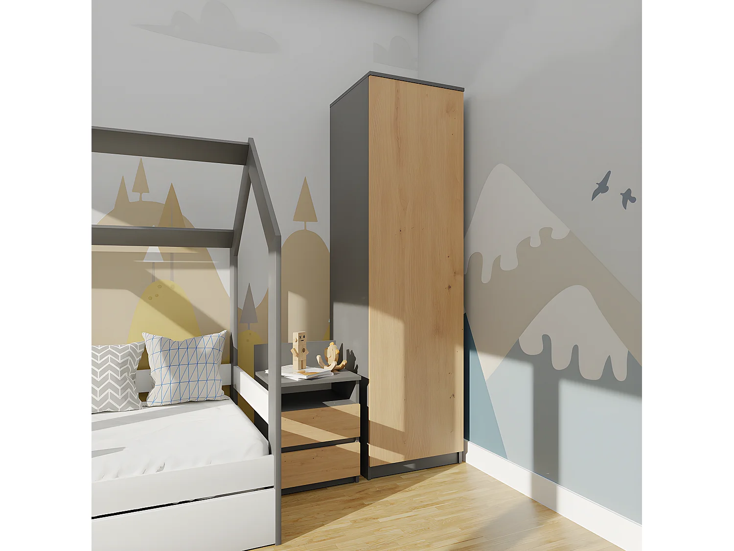 ESME - Armario para dormitorio individual de estilo escandinavo - 50x50x180 - 1 puerta - Vestidor