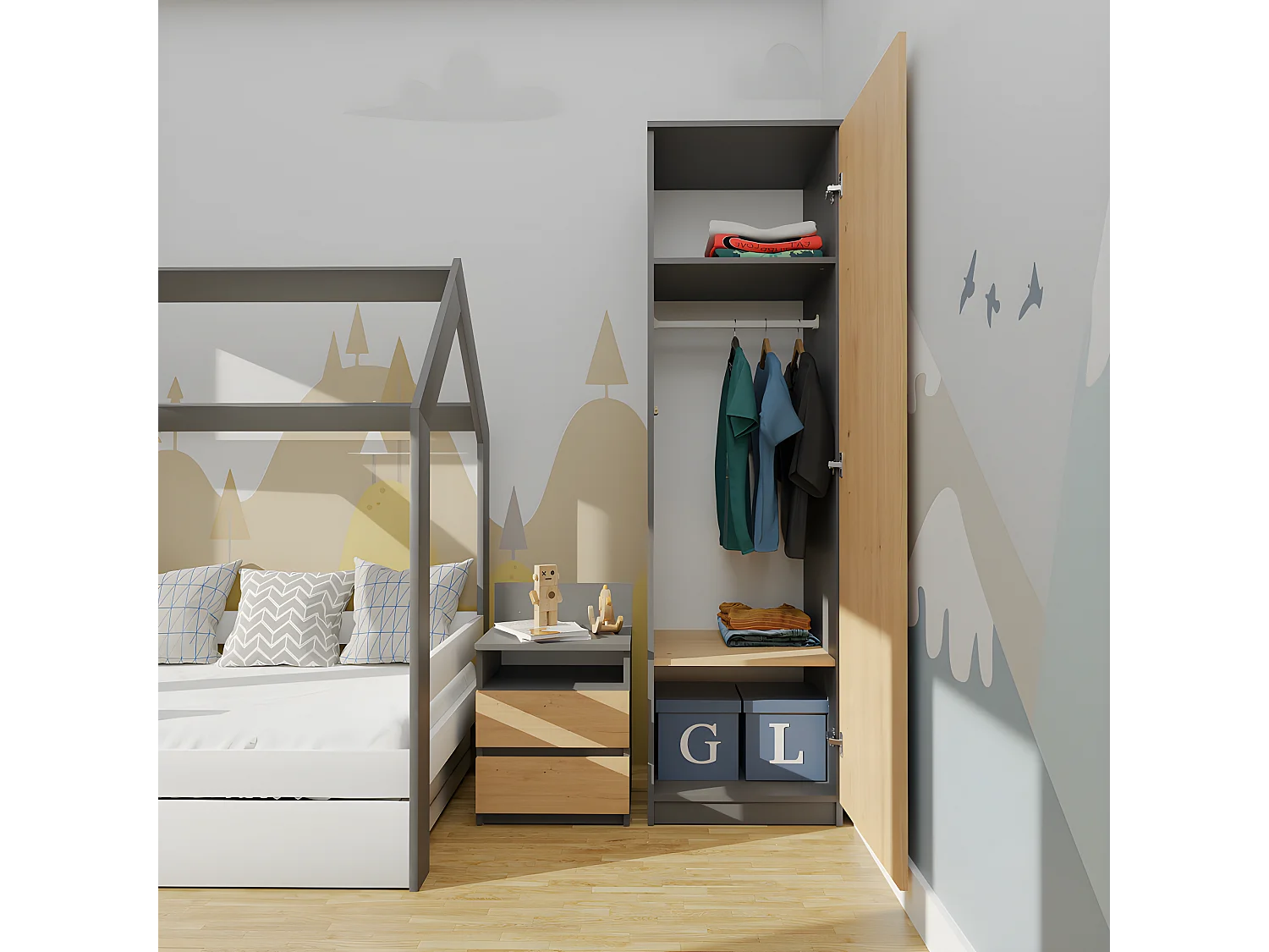 ESME - Einzelner Schrank im skandinavischen Stil Schlafzimmer - 50x50x180 - 1 Tür - Ankleidezimmer