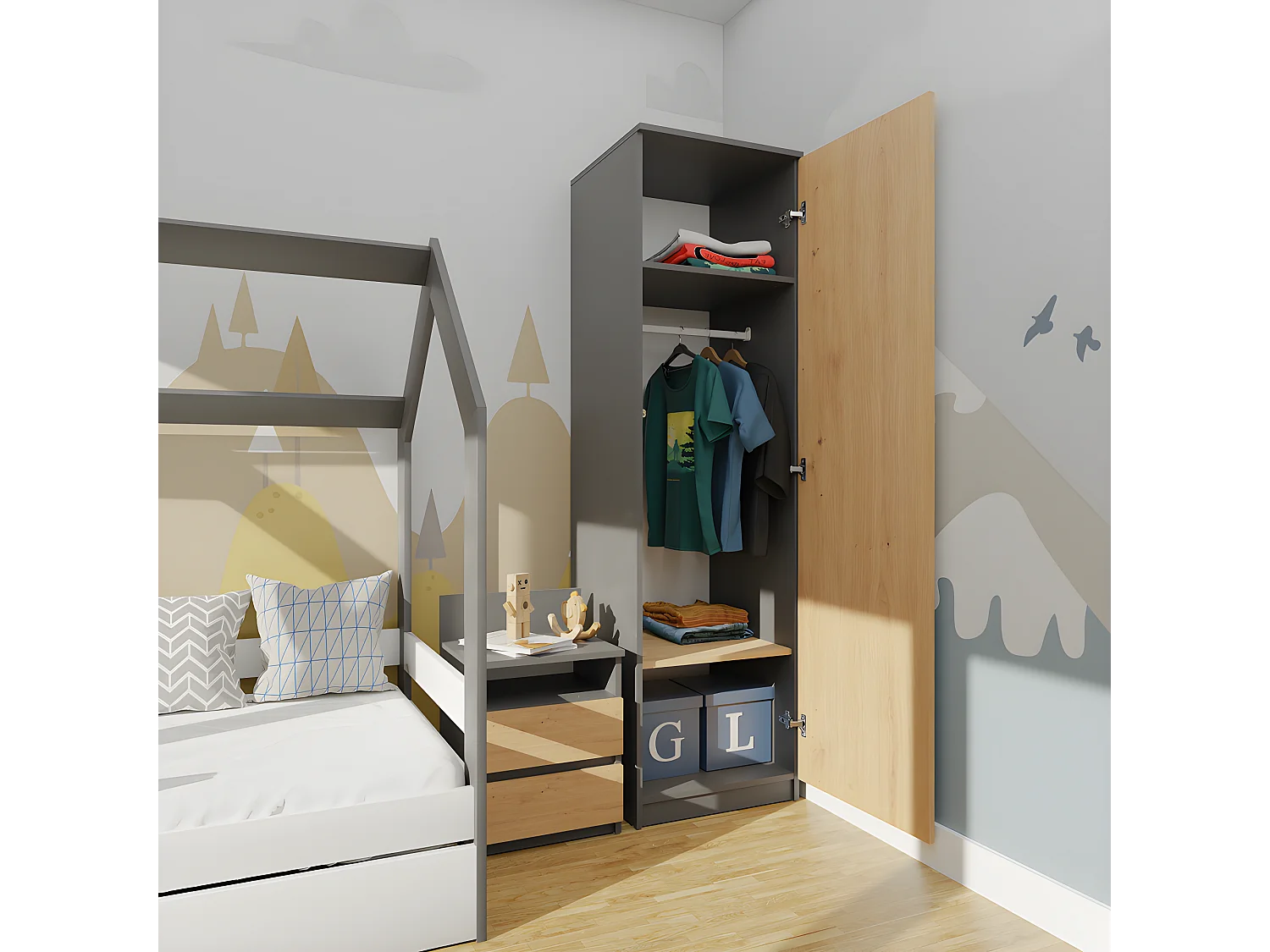 ESME - Einzelner Schrank im skandinavischen Stil Schlafzimmer - 50x50x180 - 1 Tür - Ankleidezimmer