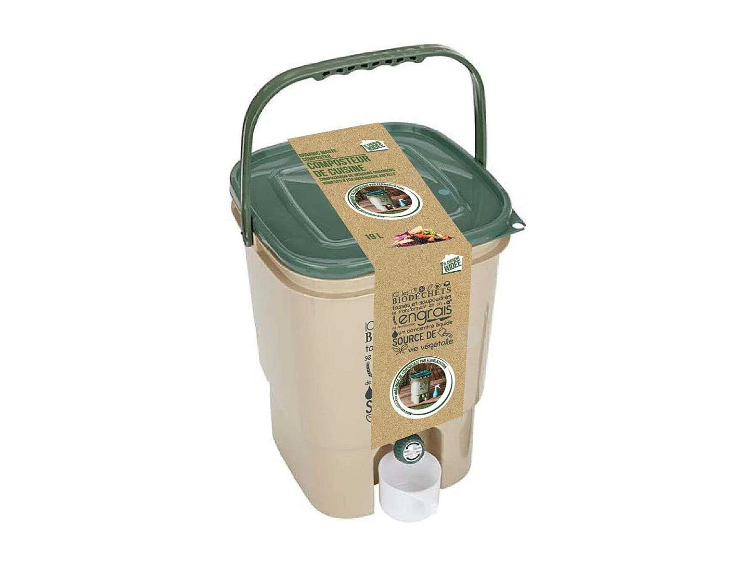 Composteur De Cuisine Avec Robinet Et Spray Beige, Vert
