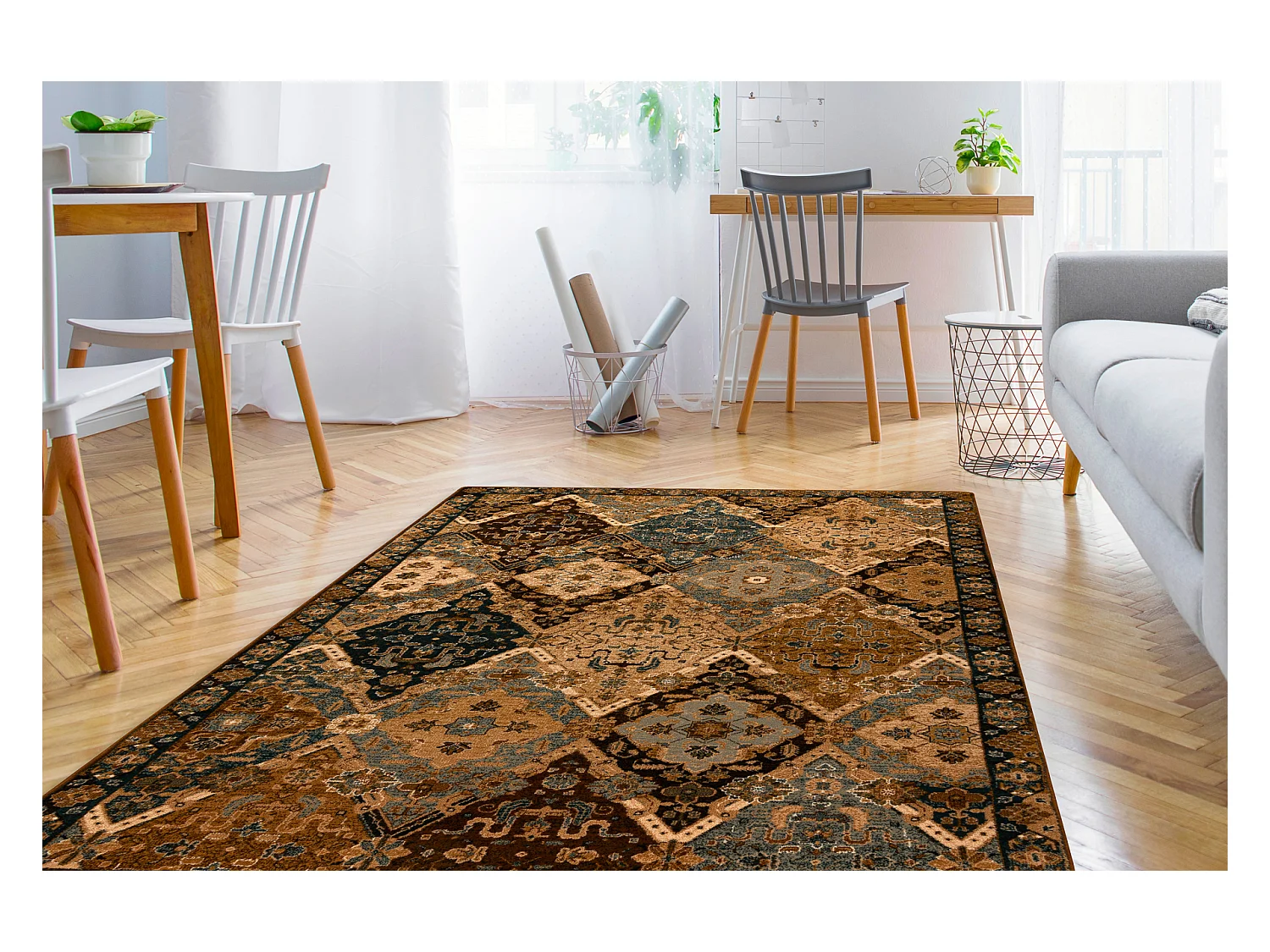 Tapis en laine OMEGA Torino oriental - cognac 135x200 cm