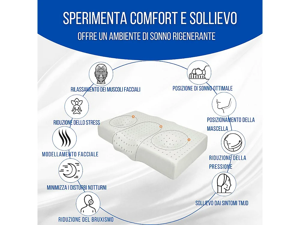 Almohada Ergonómica Antiarrugas, Antiacúfenos - Extra Grande - 65x42x10 - ERGO