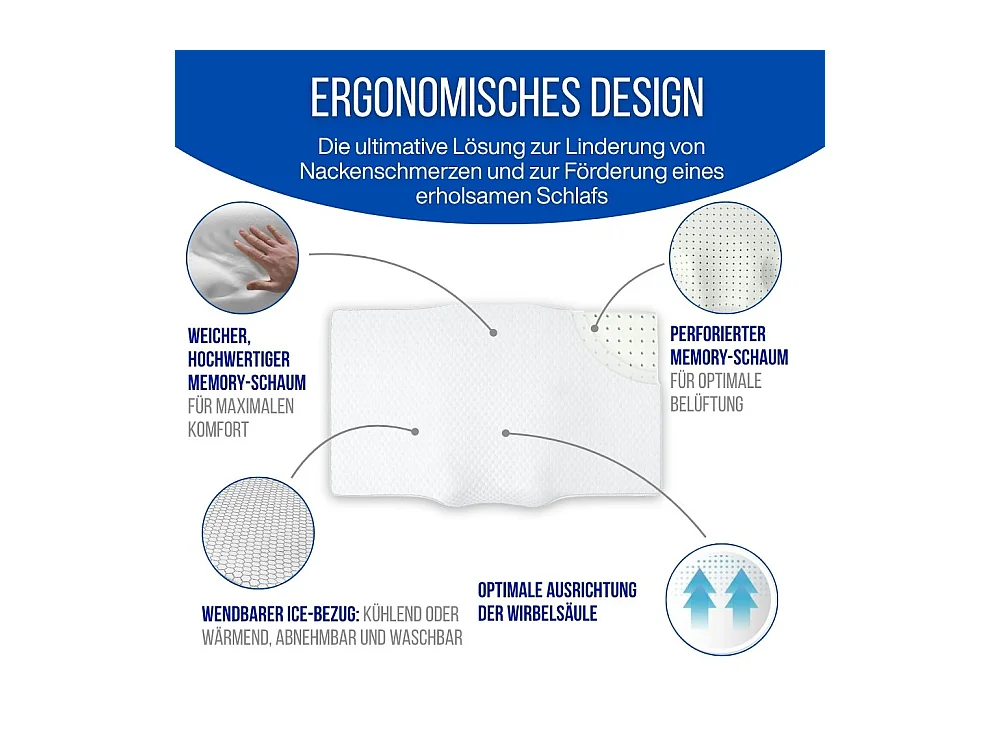Anti-Falten Ergonomisches Kissen, Anti-Tinnitus - Extra Groß - 65x42x10 - ERGO