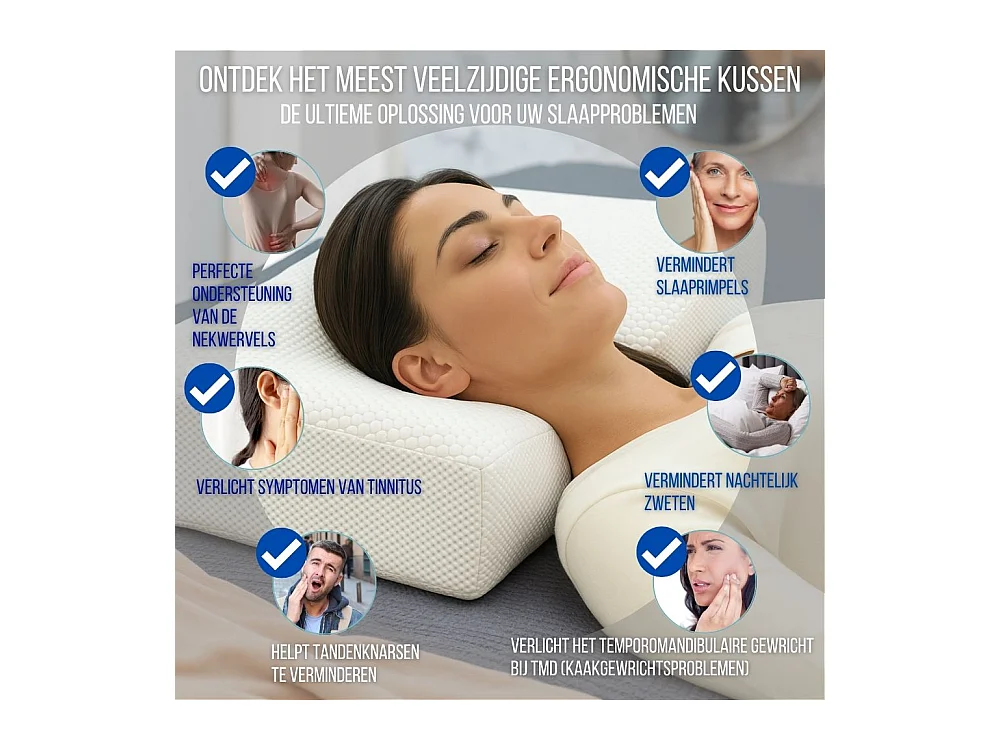 Anti-Falten Ergonomisches Kissen, Anti-Tinnitus - Extra Groß - 65x42x10 - ERGO