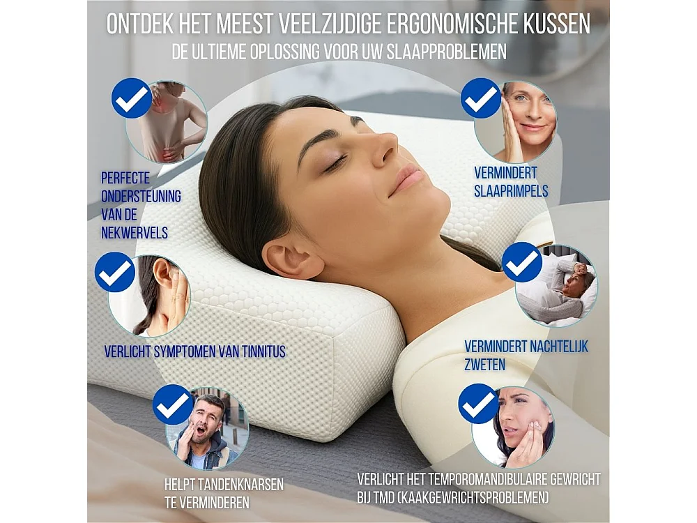 Oreiller Ergonomique Anti-Rides, Anti-Acouphène - Extra Grande - 65x42x10 - ERGO