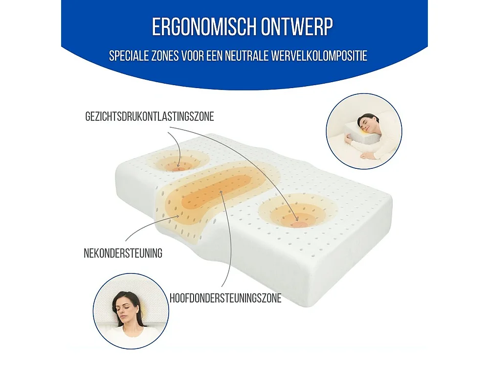 Oreiller Ergonomique Anti-Rides, Anti-Acouphène - Extra Grande - 65x42x10 - ERGO