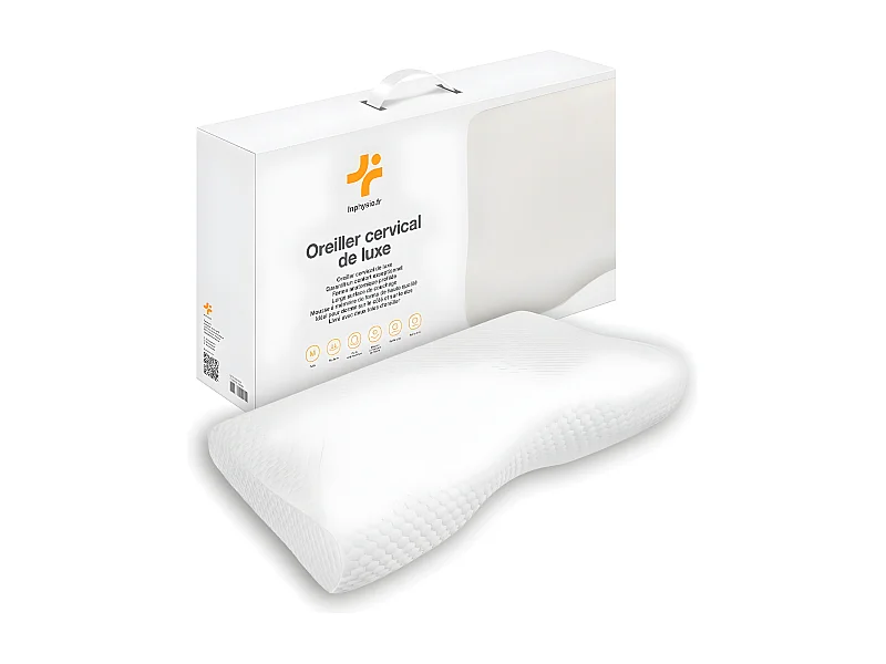 Almohada Cervical Ergonómica DE LUJO - Espuma con Memoria – 60x35x12 - Dos Fundas de Almohada