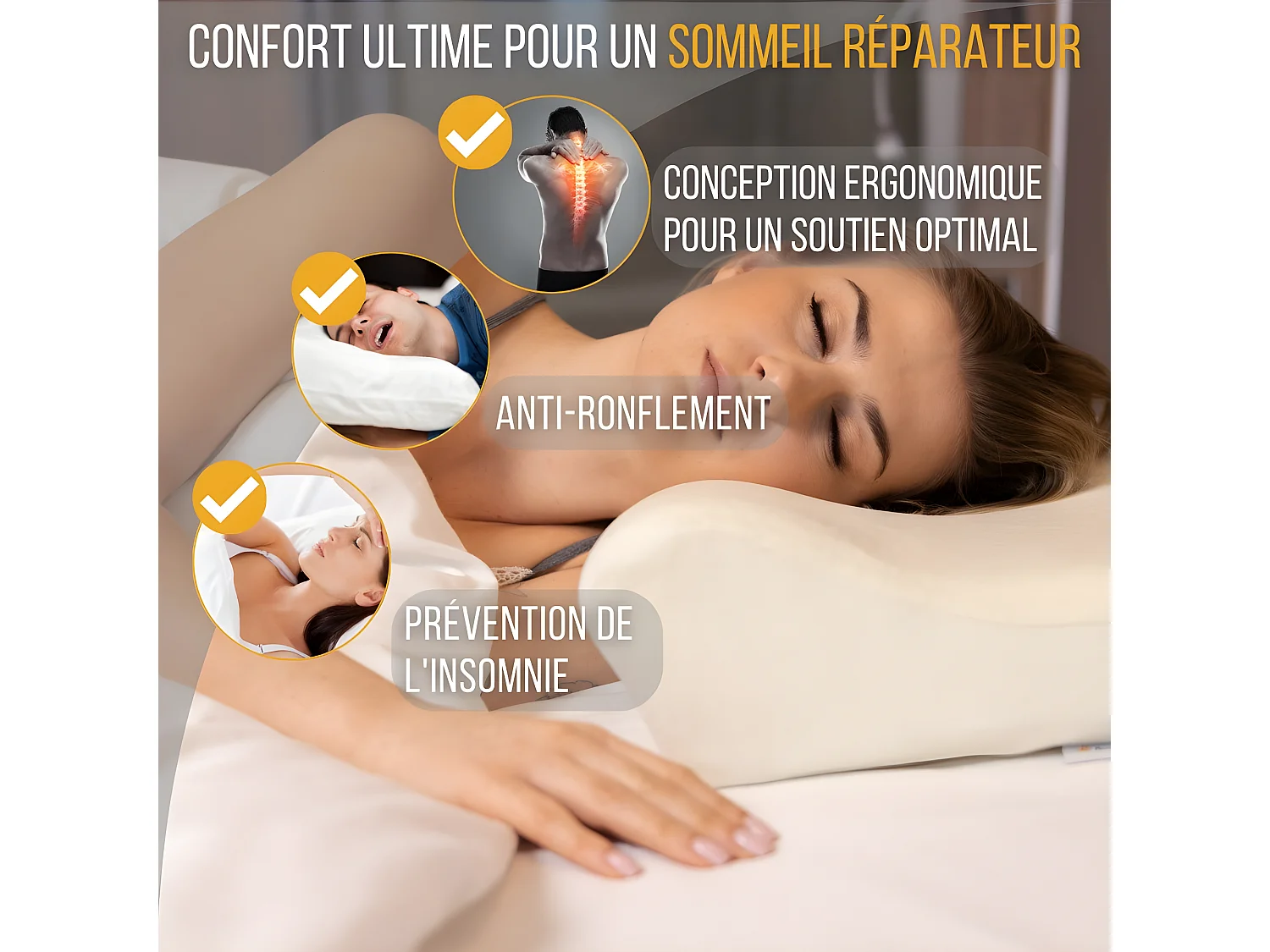 Almohada Cervical Ergonómica DE LUJO - Espuma con Memoria – 60x35x12 - Dos Fundas de Almohada