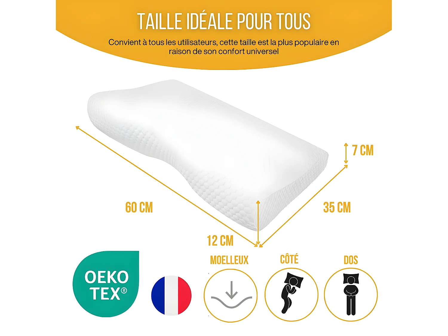 Cuscino Cervicale Ergonomico DE LUXE - Schiuma a Memoria – 60x35x12 - Due Federe