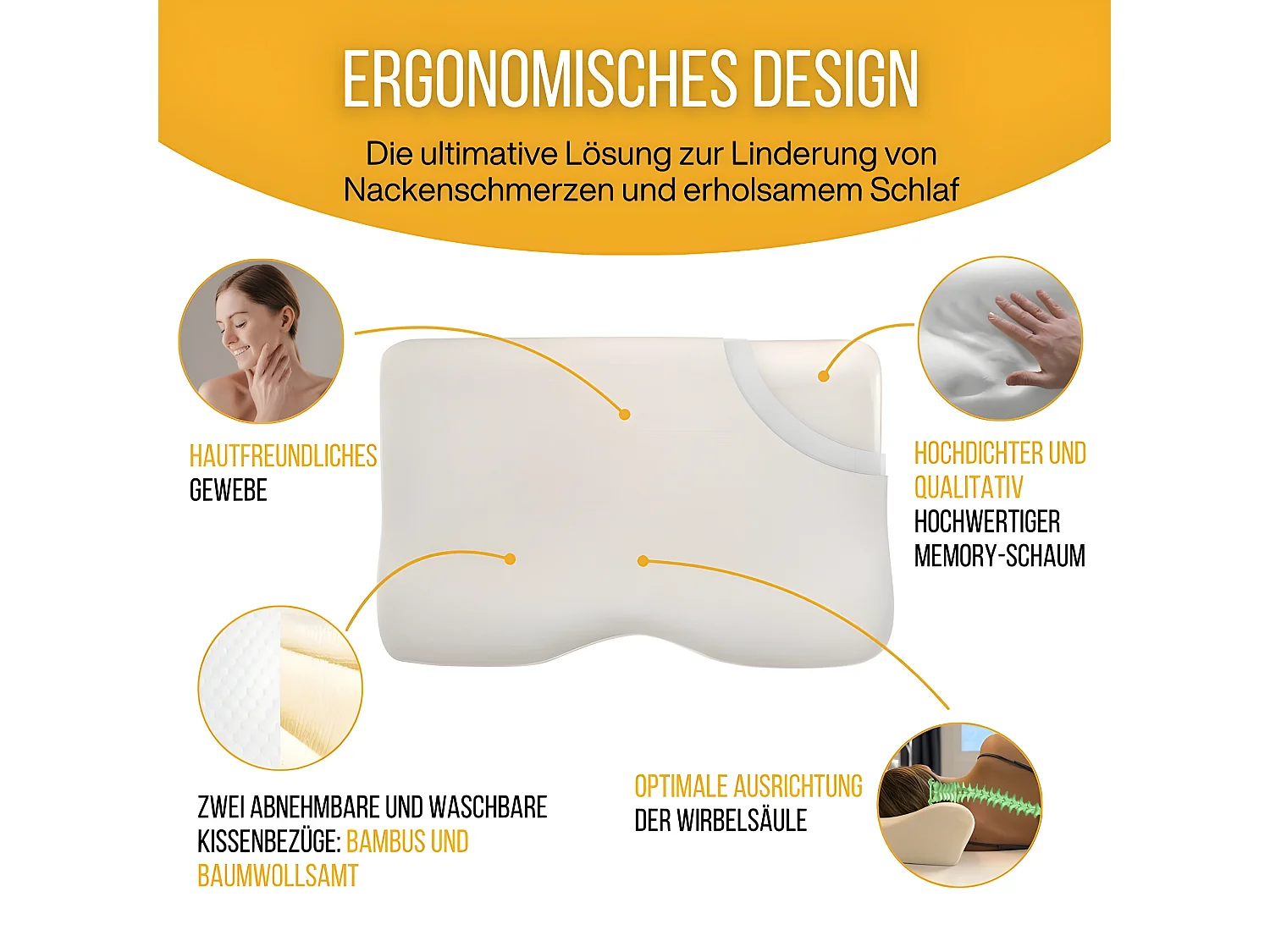 Cuscino Cervicale Ergonomico DE LUXE - Schiuma a Memoria – 60x35x12 - Due Federe