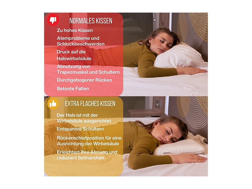 Almohada EXTRA PLANA para Personas que Duermen Boca Abajo S y Funda de Satén Extra – 50x30x5,5 - INPHYSIO