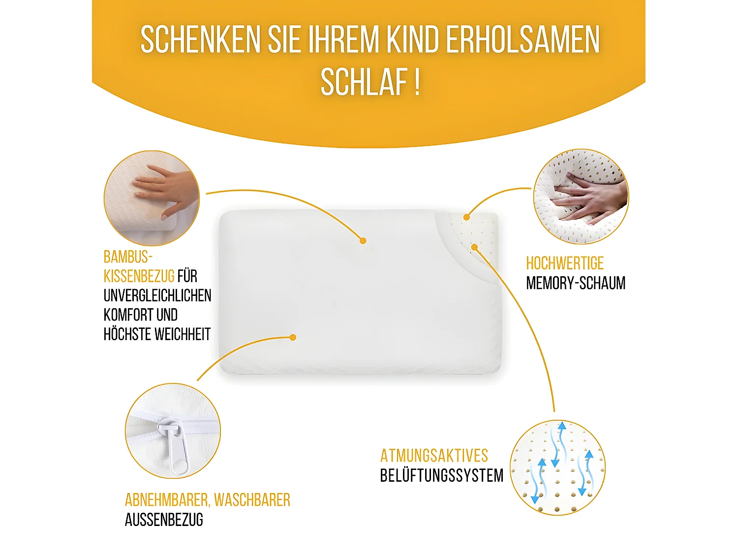 Atmungsaktives Kinderkissen aus Bambusgewebe 50x30x5,5 INPHYSIO