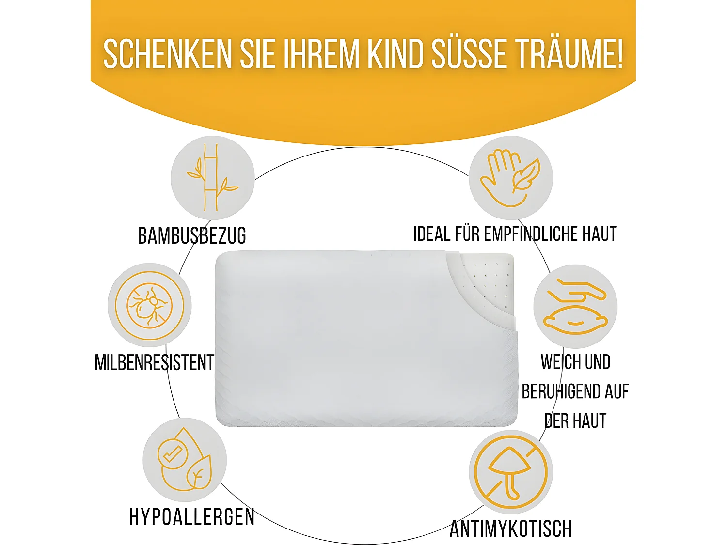 Atmungsaktives Kinderkissen aus Bambusgewebe 50x30x5,5 INPHYSIO