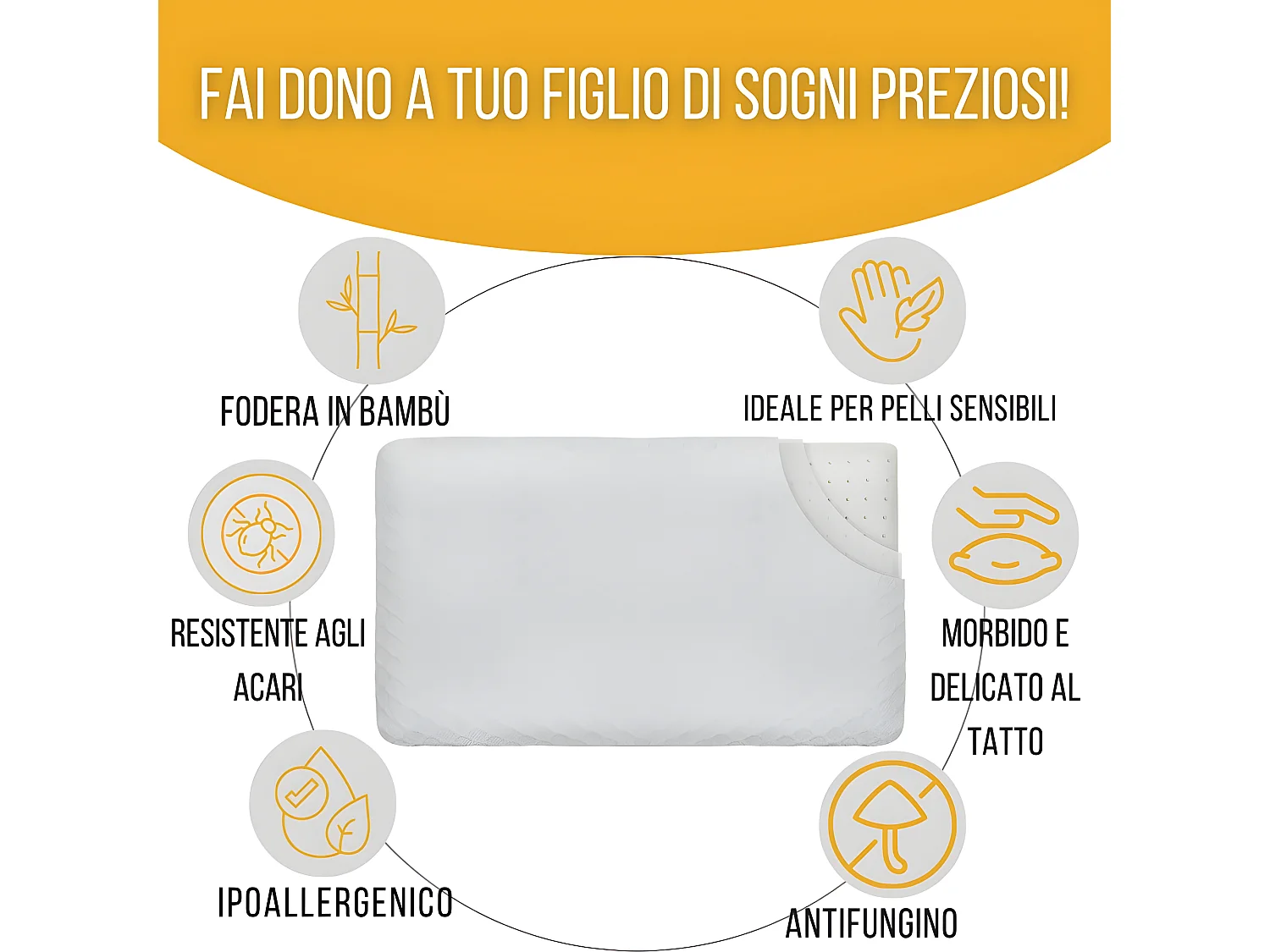 Atmungsaktives Kinderkissen aus Bambusgewebe 50x30x5,5 INPHYSIO