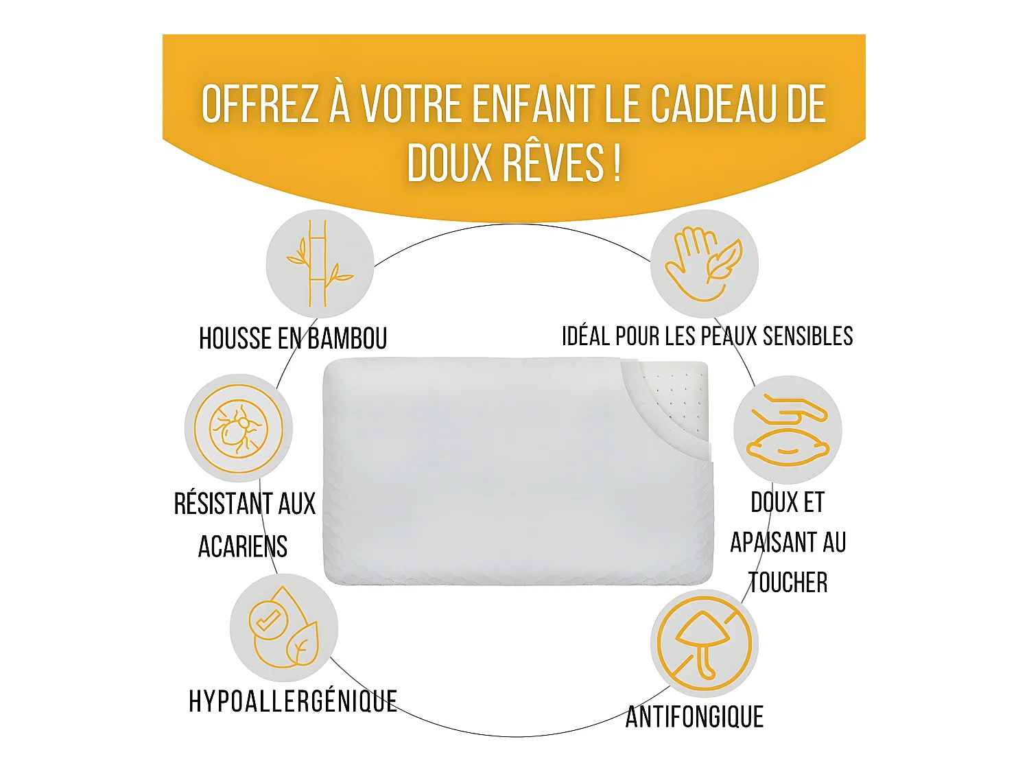 Almohada Infantil Transpirable de Tela de Bambú 50x30x5,5 INPHYSIO