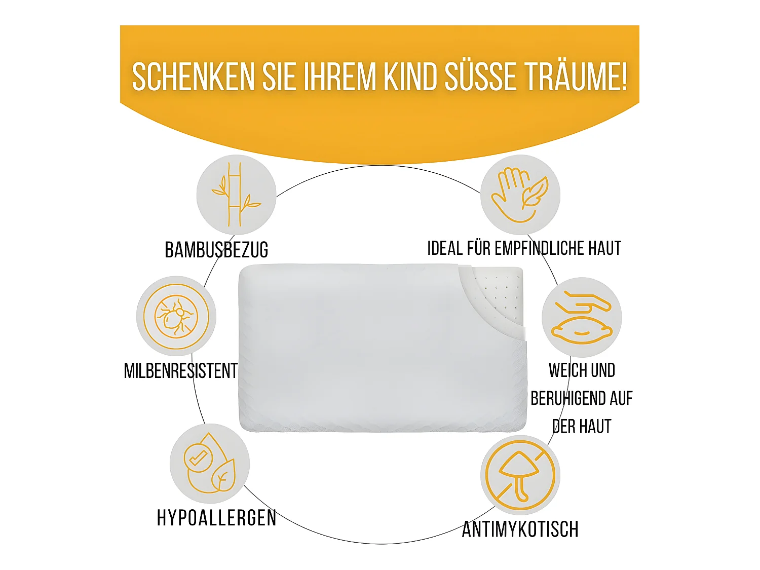 Almohada Infantil Transpirable de Tela de Bambú 50x30x5,5 INPHYSIO