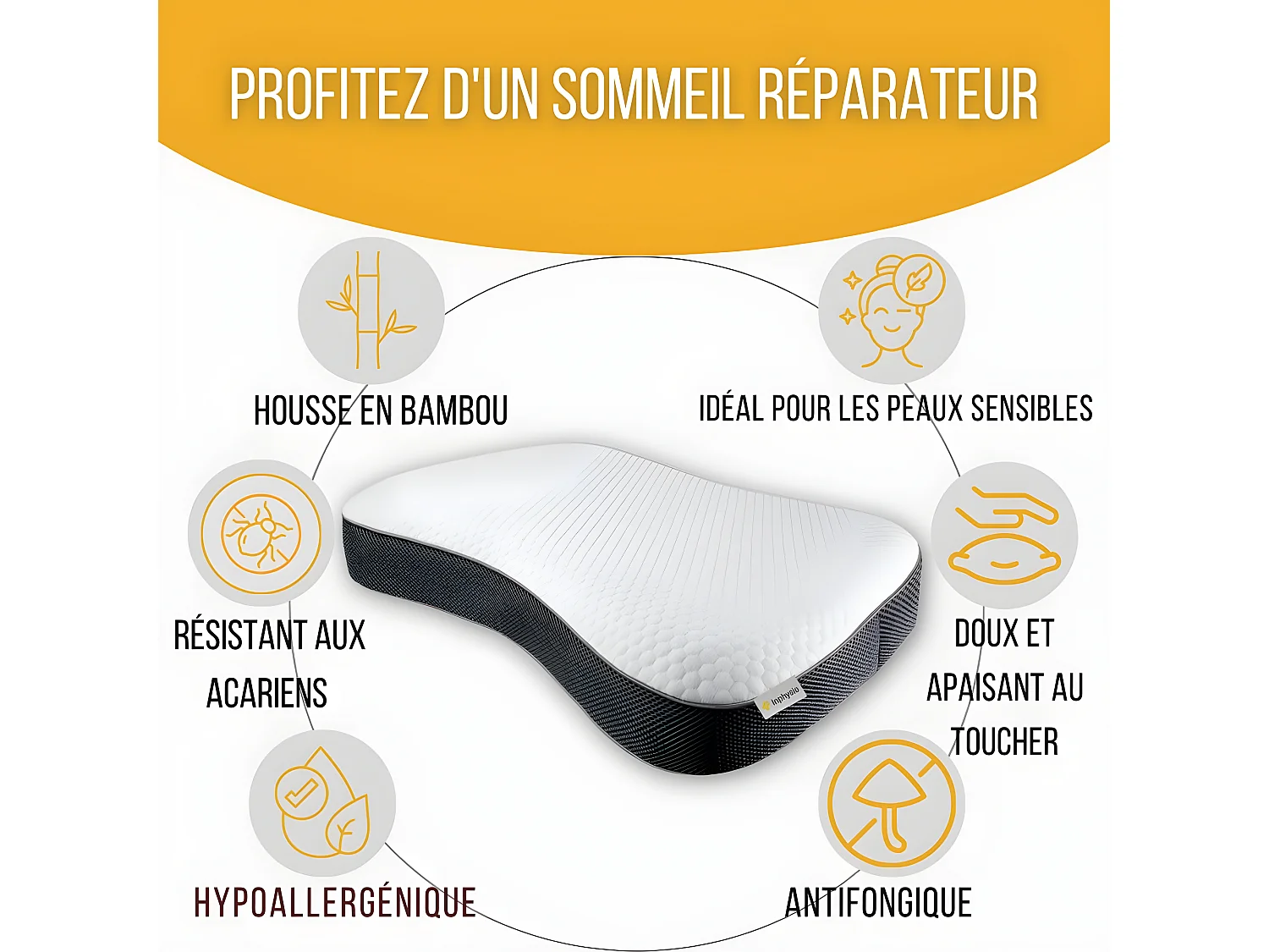 Oreiller Ergonomique Confort Épaule - Anti-Acariens - 60x40x13 - RELAX