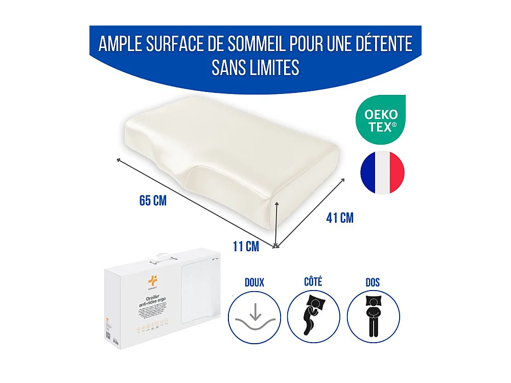 Cuscino Ergonomico Anti-Rughe con Federa in Seta - Extra Grande - 65x42x10 - ERGO