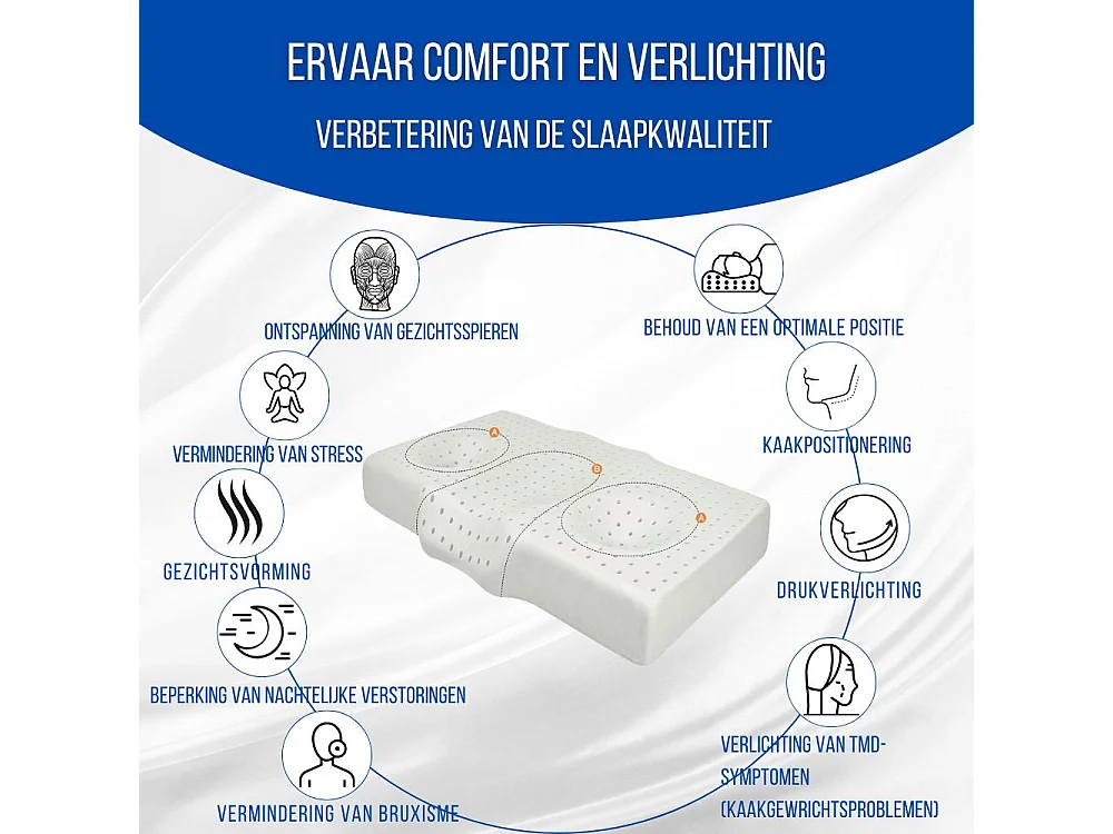 ERGO Ergonomisch Anti-Rimpel Kussen met Zijden Kussensloop - Extra Groot - 65x42x10