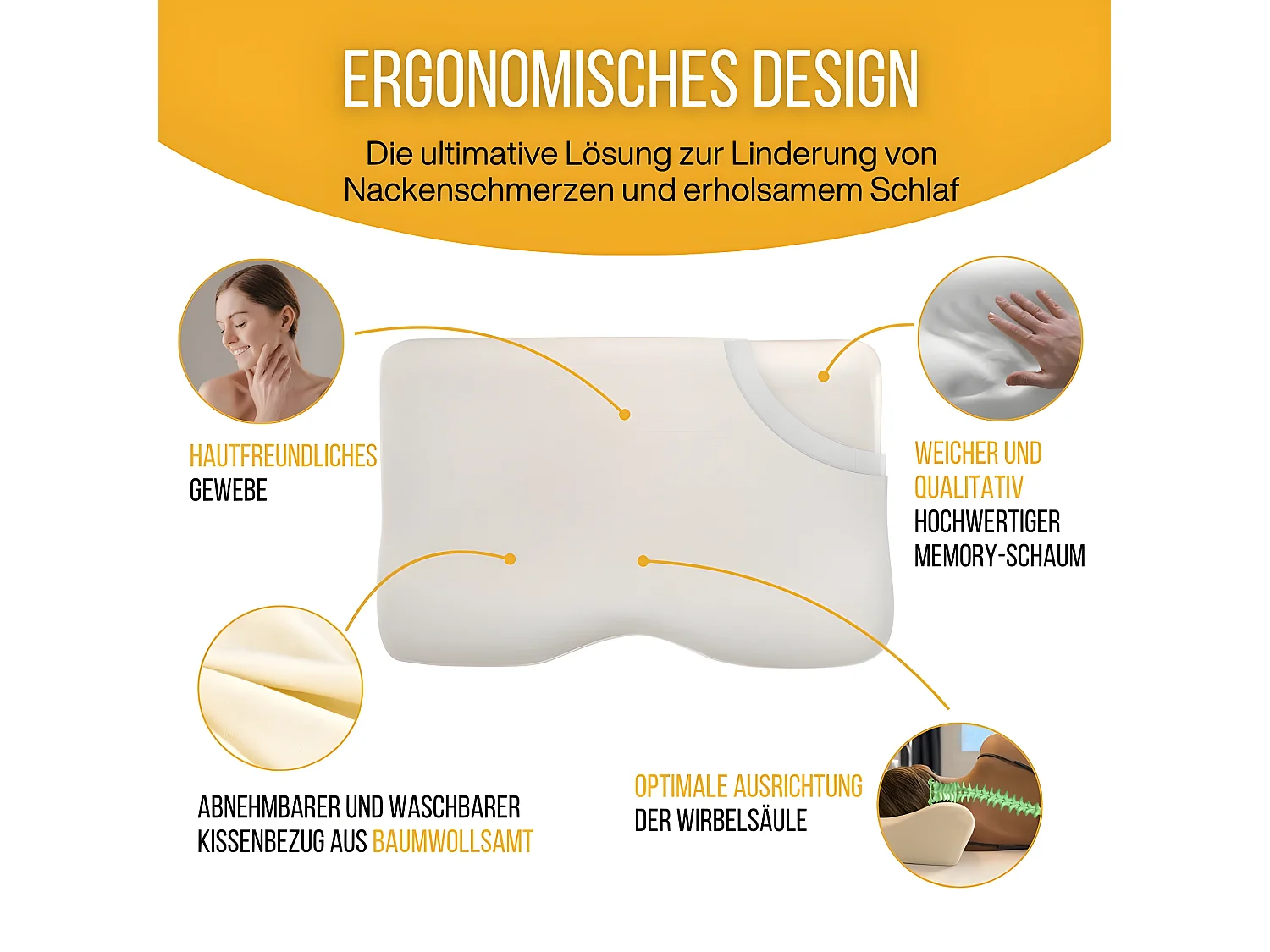 Oreiller Ergonomique Cervical en Mousse à Mémoire - 54x33x10 - CONFORT PLUS