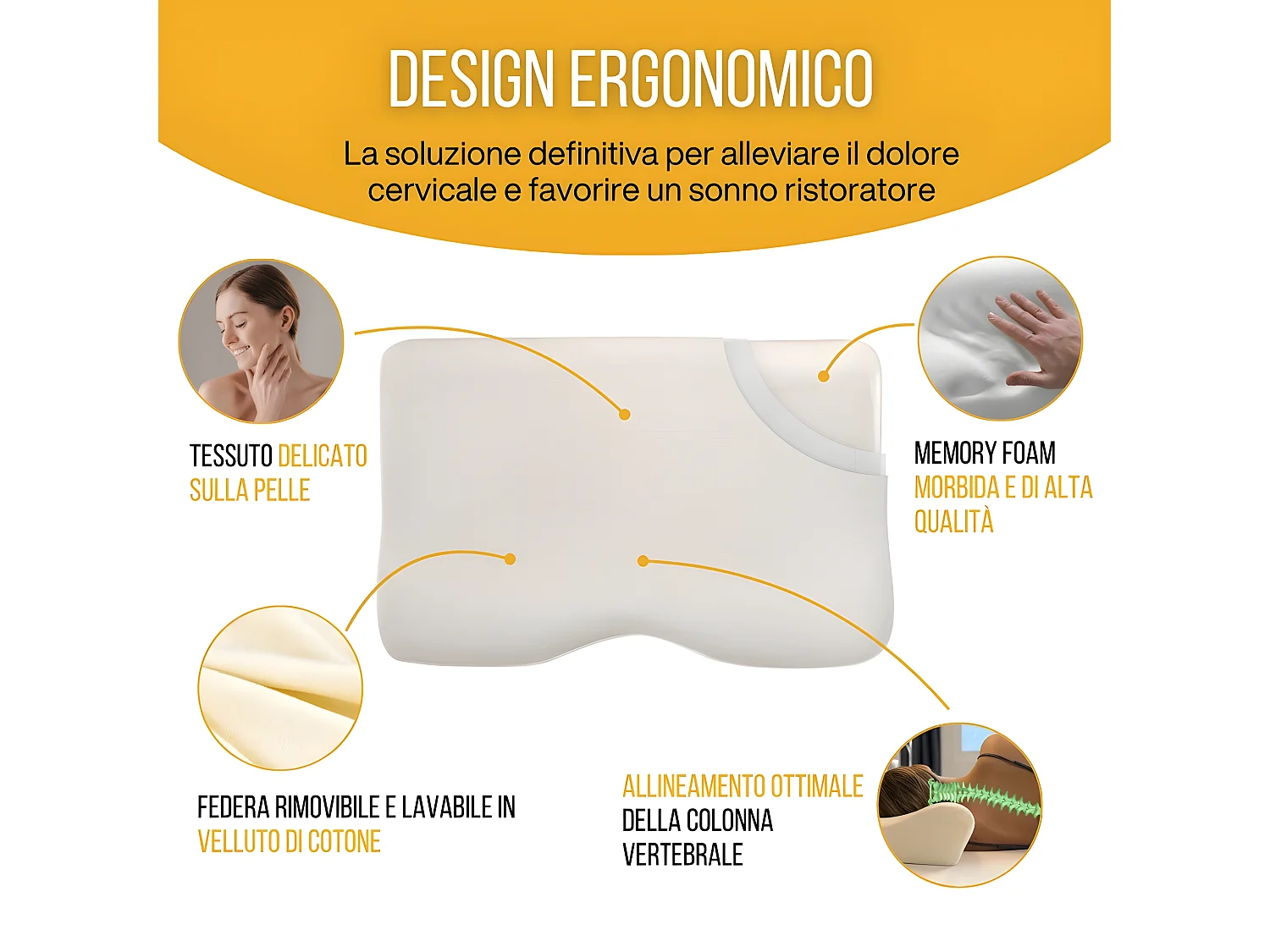 Oreiller Ergonomique Cervical en Mousse à Mémoire - 54x33x10 - CONFORT PLUS
