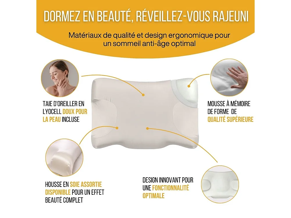 Cuscino Anti-Età Antirughe SETA DI BELLEZZA - Fodera in Lyocell - 58x37x11 - INPHYSIO